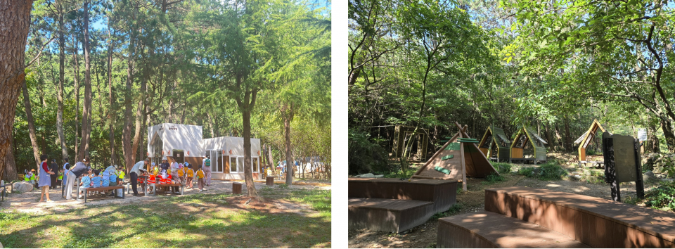 해운대구 장산의 숲속 책방(좌)과 숲속 쉼터(우). (사진=해운대구)