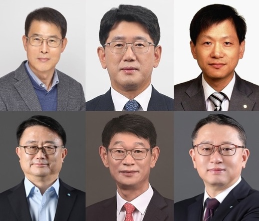 (왼쪽 위부터 시계방향으로) 김범석 우리은행 국내영업부문 부행장, 박장근 우리금융지주 리스크관리부문 부사장(은행 리스크관리그룹 부행장 겸임), 이정수 지주 전략부문 부사장, 정진완 은행 중소기업그룹 부행장, 조병열 은행 연금사업그룹 부행장, 조세형 은행 기관그룹 부행장 (사진=연합뉴스)