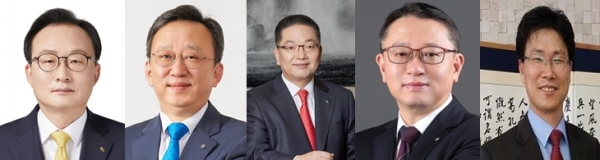 (왼쪽부터) 이환주 KB국민은행장 후보, 정상혁 신한은행장, 이호성 하나은행장 후보, 정진완 우리은행장 후보, 강태영 NH농협은행장 후보 (사진=각 사)