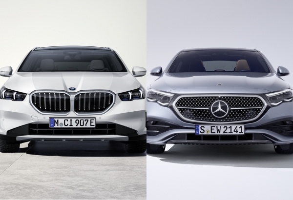 BMW 5시리즈(왼쪽)과 벤츠 E클래스 전면부 (사진=각 사)