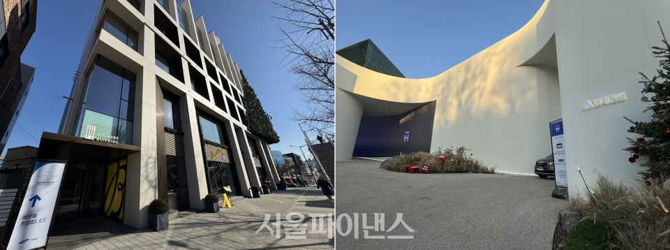 (사진 왼쪽부터) 삼성물산 '래미안글로우힐즈한남'&nbsp;홍보관, 현대건설&nbsp;'디에이치한강' 홍보관 (사진=오세정 기자)