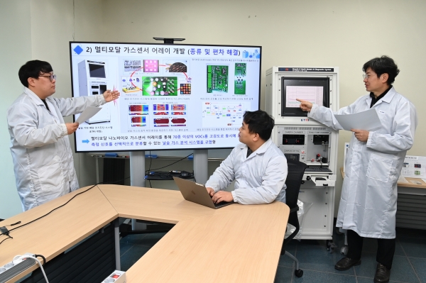 ETRI 연구진이 개발한 폐암 조기진단 시스템에 대해 논의하는 모습. (사진=한국전자통신연구원)
