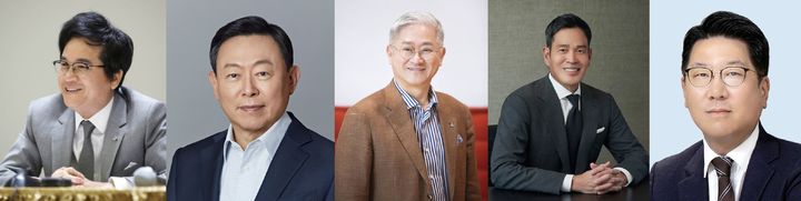 (왼쪽부터) 이재현 CJ회장, 신동빈 롯데 회장, 서경배 아모레퍼시픽 회장, 정용진 신세계그룹 회장, 정지선 현대백화점 회장.(사진=각 사)