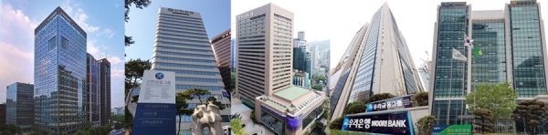 (왼쪽부터) KB금융·신한금융·하나금융·우리금융·NH농협금융그룹 전경 (사진=각 사)