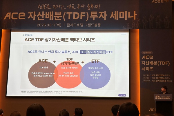 강성수 한국투자신탁운용 상무가 11일 서울시 여의도 콘래드 호텔에서 'ACE TDF ETF 시리즈' 상장 기념 투자 세미나를 진행하고 있다. (사진=서울파이낸스 DB)