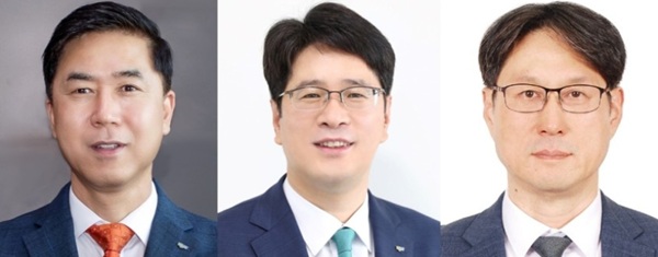 (왼쪽부터) 신용보증기금 이주영 신임 전무이사, 김승관 상임이사, 이영우 상임이사 (사진=신보)