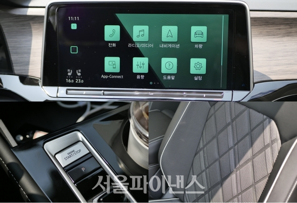 (시계방향으로)12인치 인포테인먼트 시스템, 1열 시트, 엔진 스타트/스탑 버튼 (사진=문영재 기자)
