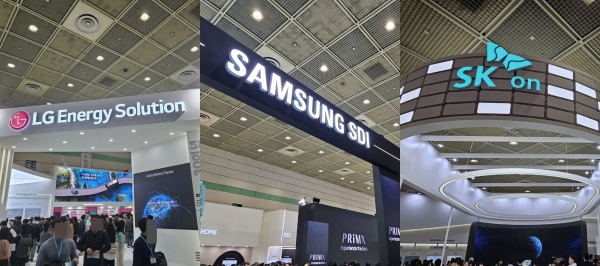 6일 서울 삼성동 코엑스에서 열린 '인터배터리 2024'에 참가한 LG에너지솔루션, 삼성SDI, SK온 부스 모습. (사진=여용준 기자)