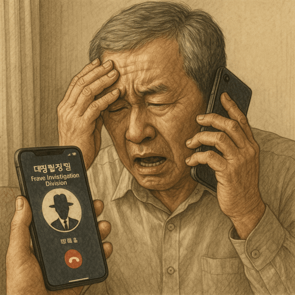 60대 남성이 보이스피싱 사기 피해를 당하고 있다. (그림=챗GPT)