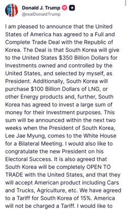 도널드 트럼프 미국 대통령의 트루스소셜 게시 글 (사진=트루스소셜 캡처)