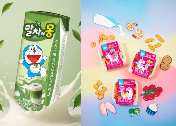 남양유업 '말차에몽'과 하림 푸디버디 '띠용한끼 파스타' 3종. (사진=각 사)