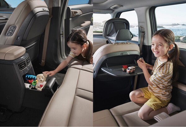 확장형 센터콘솔(왼쪽)과 시트백 테이블 (사진=기아)