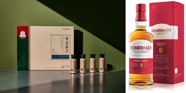 정관장 '홍삼톤샷'과 아영FBC가 선보이는 '벤로막 언피티드 12년'. (사진=각 사)