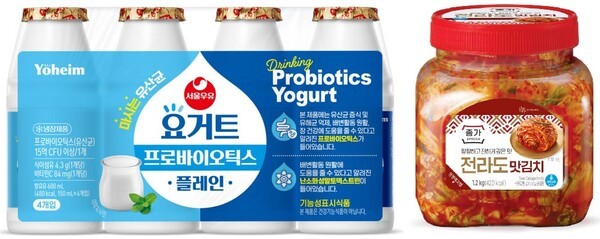 서울우유 '요거트 프로바이오틱스 플레인'과 대상 종가 '전라도 맛김치'. (사진=각 사)