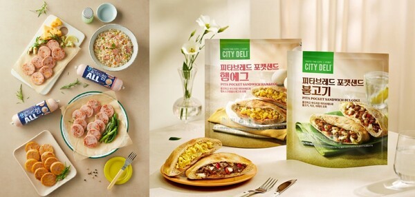 대상 청정원 '담백한 올라운드햄' 2종과 SPC삼립 시티델리 '피타브레드 포켓샌드' 2종. (사진=각 사)