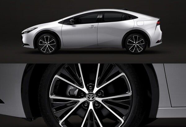 프리우스 하이브리드 AWD 옆면(위쪽)과 19인치 휠 (사진=토요타코리아)