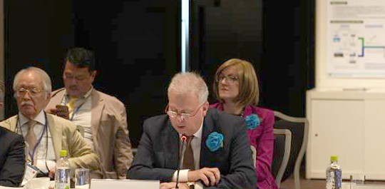 켄 라미레즈 현대차그룹 에너지수소사업본부 부사장이 지난 15일 일본 오사카 힐튼호텔에서 열린 제7차 수소장관 에너지회의와 제1차 지속가능연료 장관회의에 참석해 발언을 하고 있다. (사진=현대자동차그룹)  