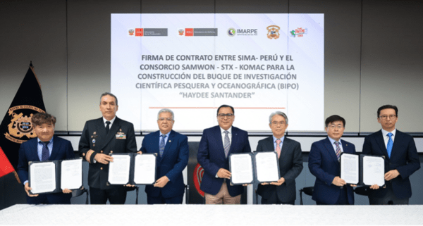 STX·삼원중공업·한국해사기술 컨소시엄은 17일 페루 해양연구소 연구 활동을 위한 해양조사선의 건조 계약을 체결했다 (사진=STX)