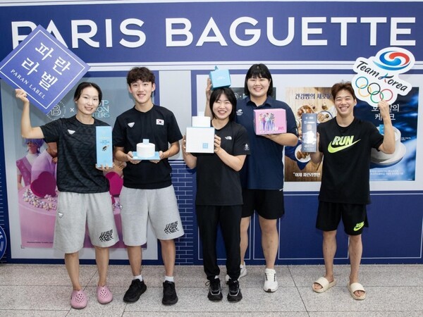 왼쪽부터 쇼트트랙 최민정, 임종언 선수, 유도 허미미, 김하윤 선수, 기계 체조 류성현 선수. (사진=파리바게뜨)