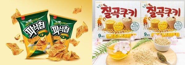 SPC삼립 '파삭칩 버터갈릭맛'과 크라운제과 '옹실한 칠곡쿠키'. (사진=각 사)