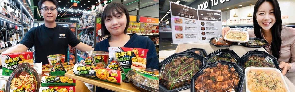 세븐일레븐x오뚜기가 협업한 '콕!콕!콕! 스파게티 간편식'과 홈플러스가 선보이는 '홈플델리' 5종. (사진=각 사)