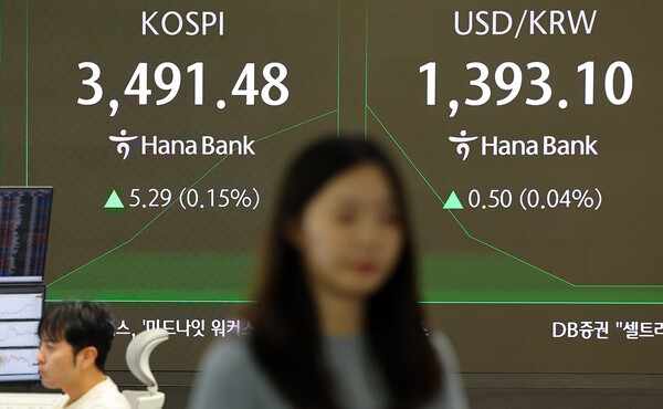 24일 서울 중구 하나은행 본점 딜링룸 현황판에 코스피, 원/달러 환율이 표시되고 있다. (사진=연합뉴스)