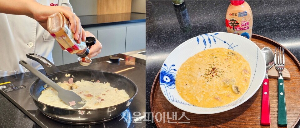 농심 '툼바 만능소스'를 활용해 만든 리조또. (사진=박소다 기자)