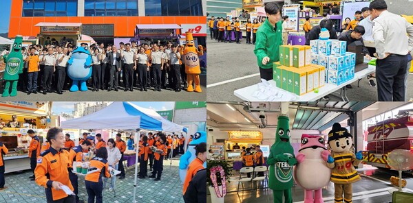 하이트진로가 올해 전국 15개 소방서에 약 1,800인분의 간식과 음료를 제공한 ‘감사의 간식차’ 행사를 소방공무원들의 뜨거운 관심과 호응 속에 성공적으로 마무리했다. (사진=하이트진로)