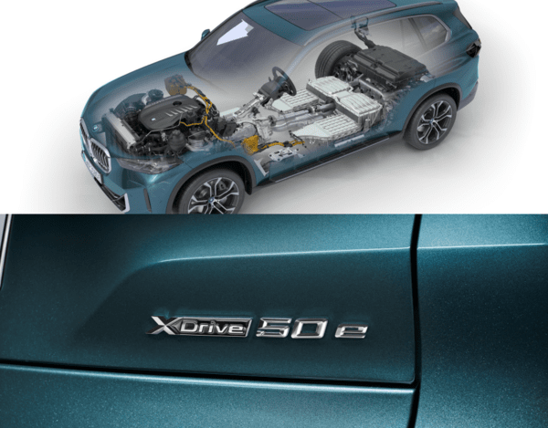 X5 x드라이브50e 플러그인 하이브리드 시스템(위쪽)과 레터링 (사진=BMW)